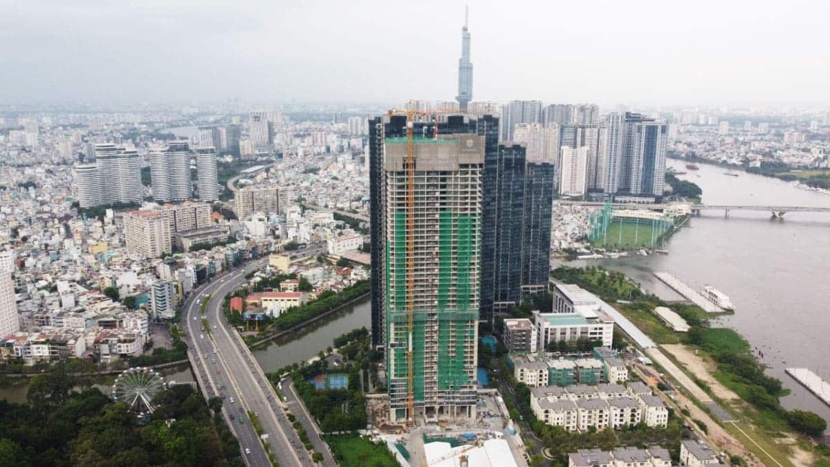 Tòa Lake - tòa căn hộ hàng hiệu Marriott đầu tiên của Grand Marina, Saigon được xây dựng và dự kiến bào giao vào quý I/2023.