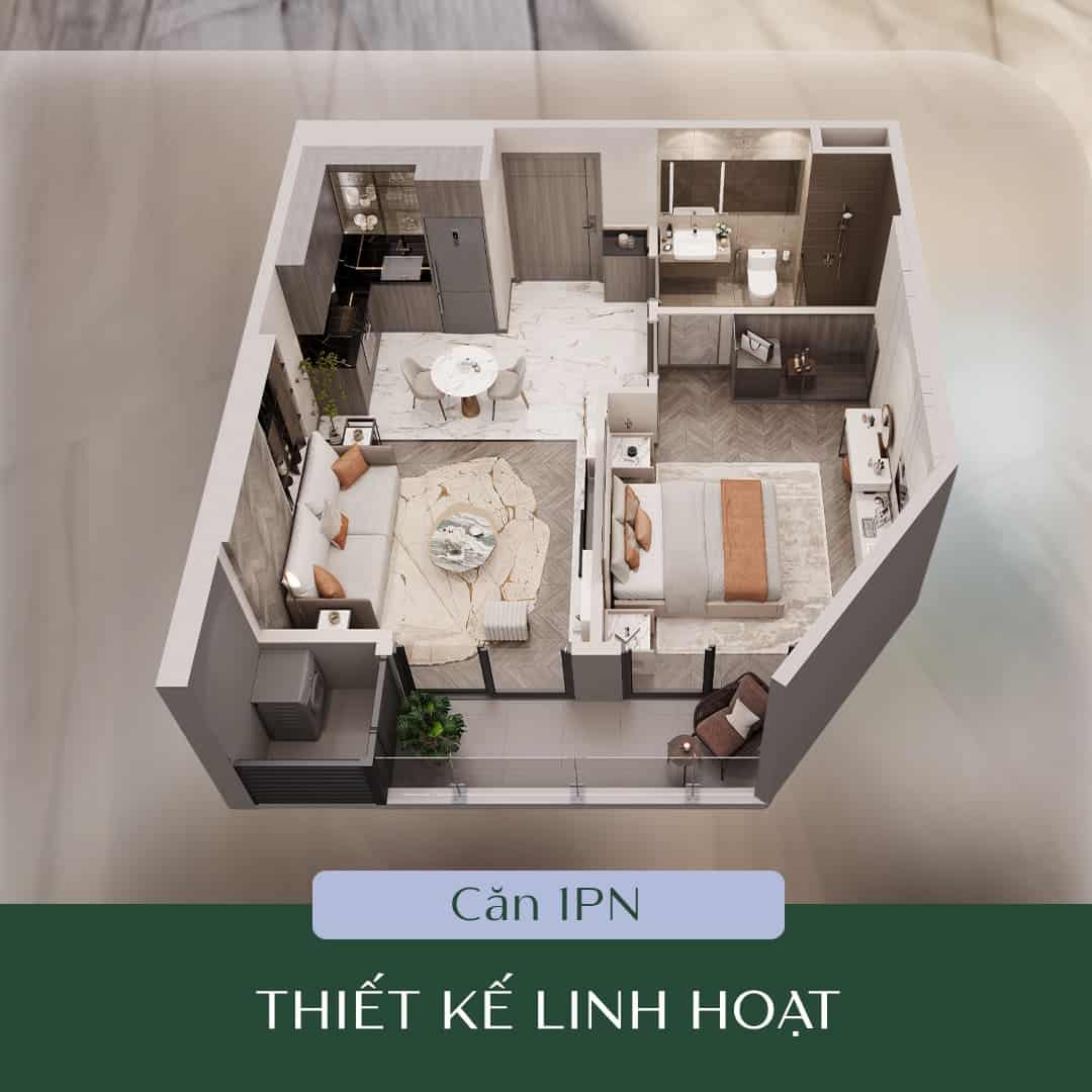 Layout thiết kế căn hộ 1 Phòng Ngủ tại dự án Lumière SpringBay.