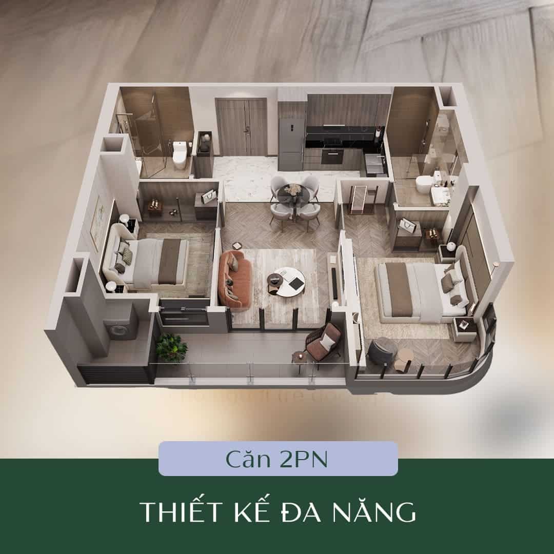 Layout thiết kế căn hộ 2 Phòng Ngủ tại dự án Lumière SpringBay.