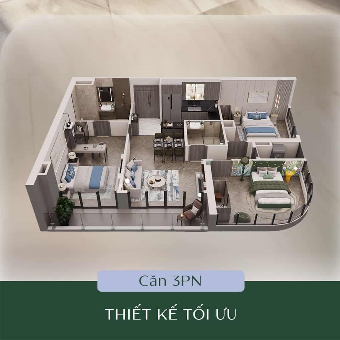 Layout thiết kế căn hộ 3 Phòng Ngủ tại dự án Lumière SpringBay.