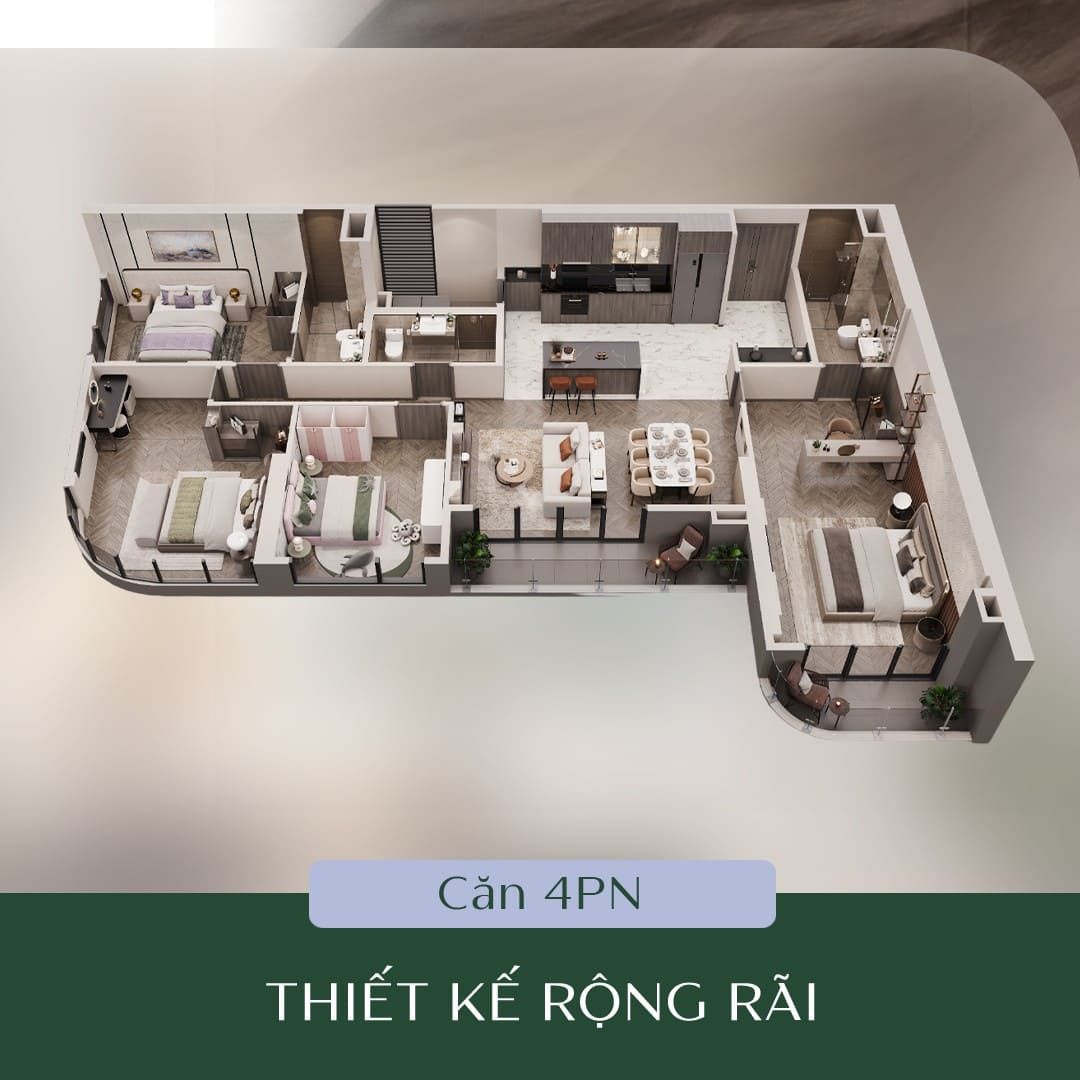 Layout thiết kế căn hộ 4 Phòng Ngủ tại dự án Lumière SpringBay.