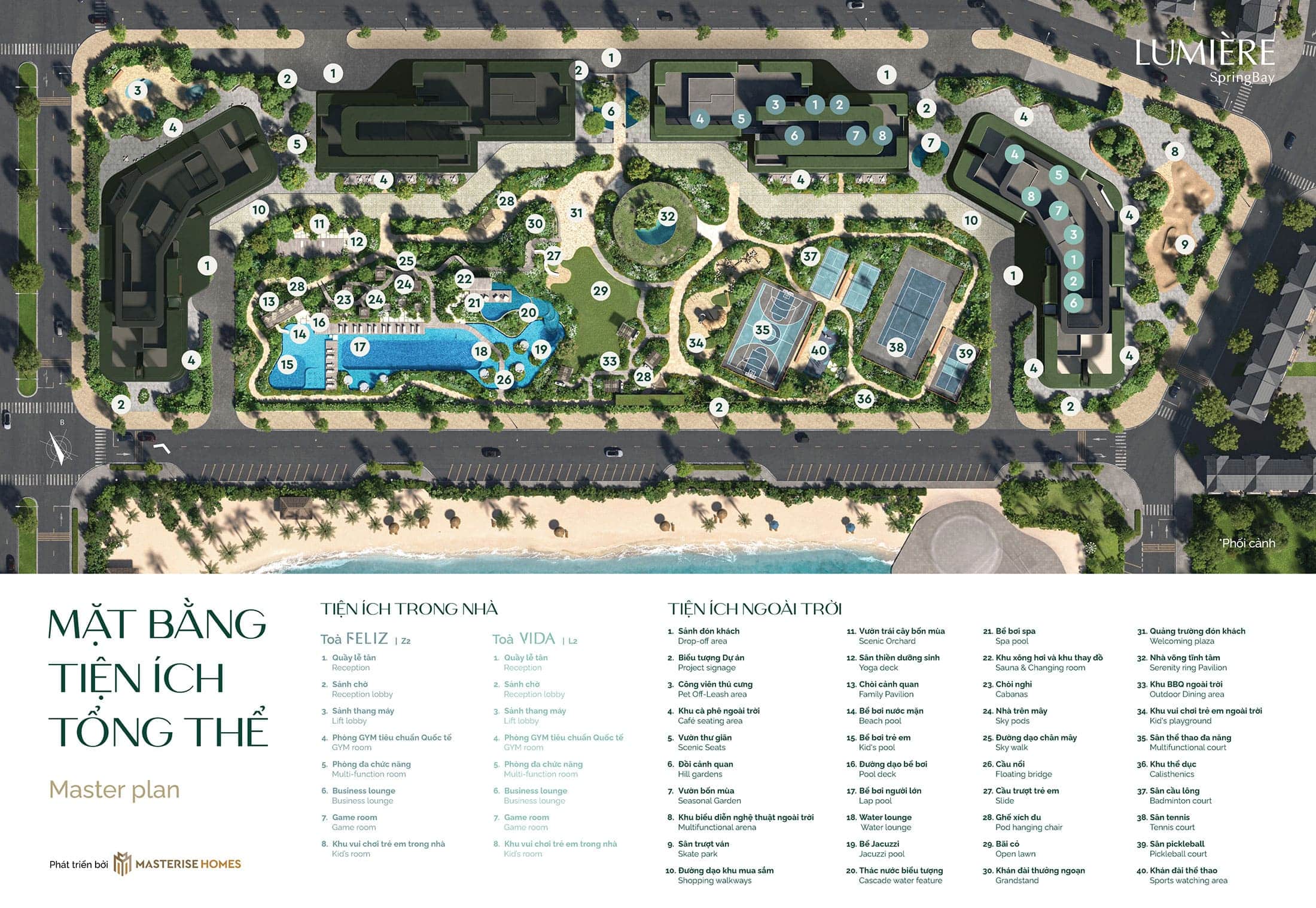 Mặt bằng tiện ích tổng thể dự án Lumière SpringBay được phát triển bởi chủ đầu tư Masterise Homes.